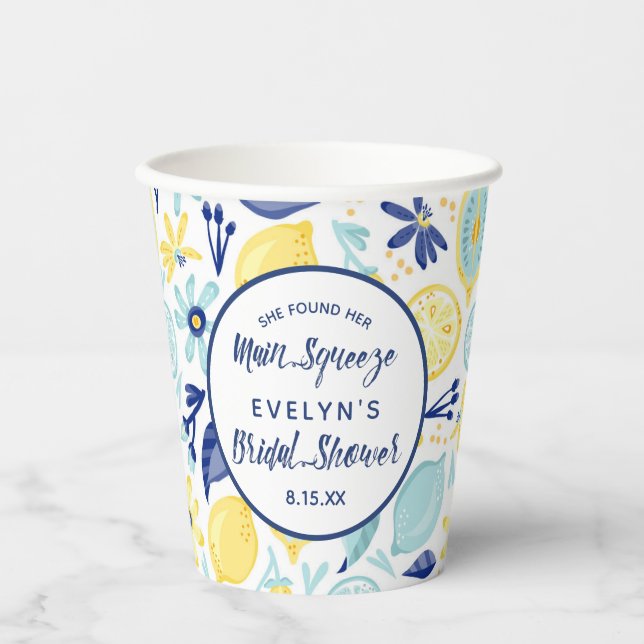 She Found Her Main Squeeze Lemon Bridal Shower Paper Cups (Front)