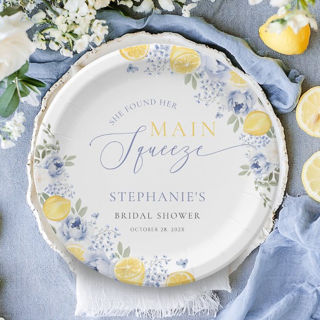 She Found Her Main Squeeze Lemon Bridal Shower Paper Plate (Creator Uploaded)