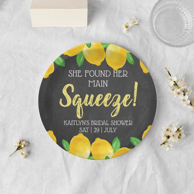 She Found Her Main Squeeze Lemon Bridal Shower Paper Plate (Creator Uploaded)