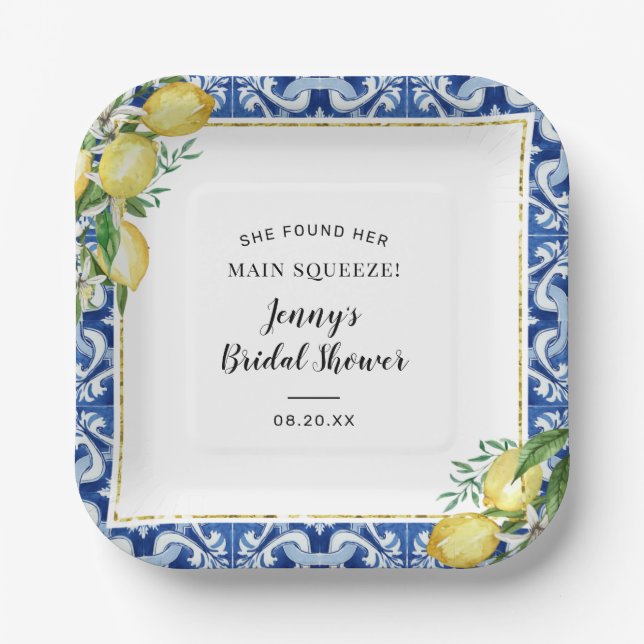 She Found Her Main Squeeze Lemon Bridal Shower Paper Plate (Front)