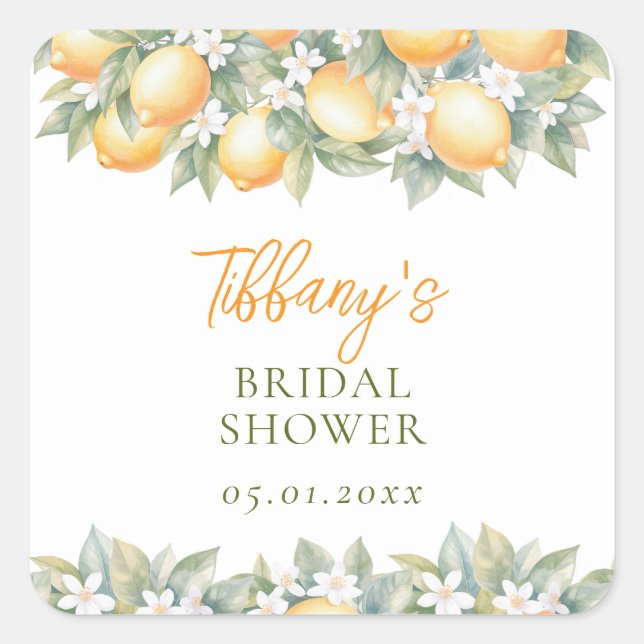 She Found Her Main Squeeze Lemon Bridal Shower Square Sticker (Front)