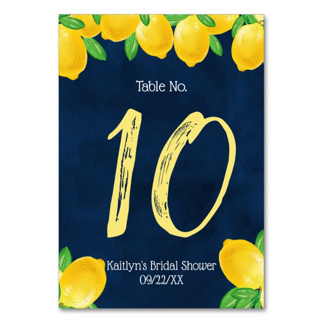 She Found Her Main Squeeze Lemon Bridal Shower Table Number (Front)