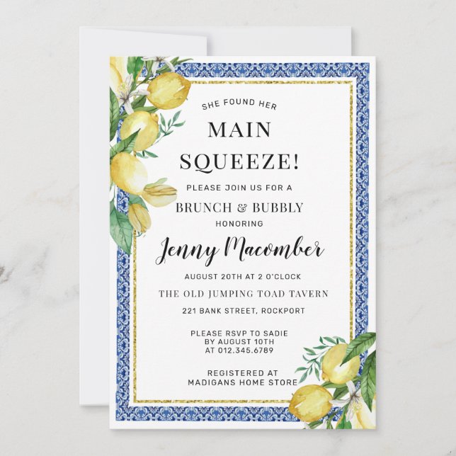She Found Her Main Squeeze Lemon Brunch & Bubbly Invitation (Front)