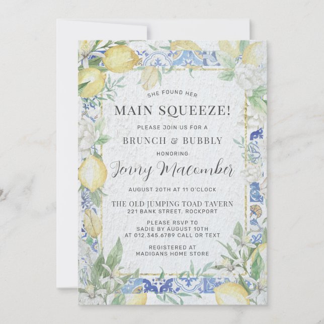 She Found Her Main Squeeze Lemon Brunch & Bubbly Invitation (Front)
