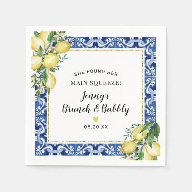 She Found Her Main Squeeze Lemon Brunch Bubbly Napkin (Front)