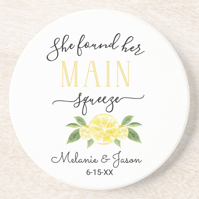She Found Her Main Squeeze Lemon Wedding Pillow Coaster (Front)