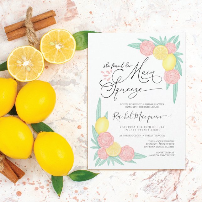 She Found Her Main Squeeze Lemons Bridal Shower Invitation (Creator Uploaded)