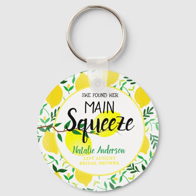 She Found Her Main Squeeze Lemons Bridal Shower Key Ring (Front)
