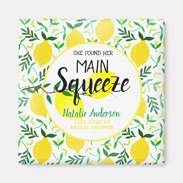 She Found Her Main Squeeze Lemons Bridal Shower Magnet (Front)