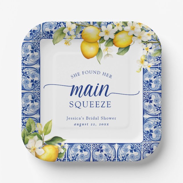 She Found Her Main Squeeze Lemons Bridal Shower Paper Plate (Front)