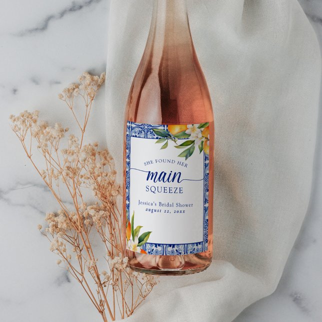 She Found Her Main Squeeze Oranges Bridal Shower Wine Label (Creator Uploaded)