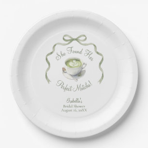 She Found Her Perfect Matcha Bow Bridal Shower Paper Plate