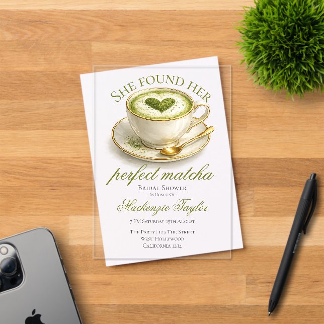 She Found Her Perfect Matcha Bridal Shower  Acrylic Invitations (Insitu (Invitation Card))