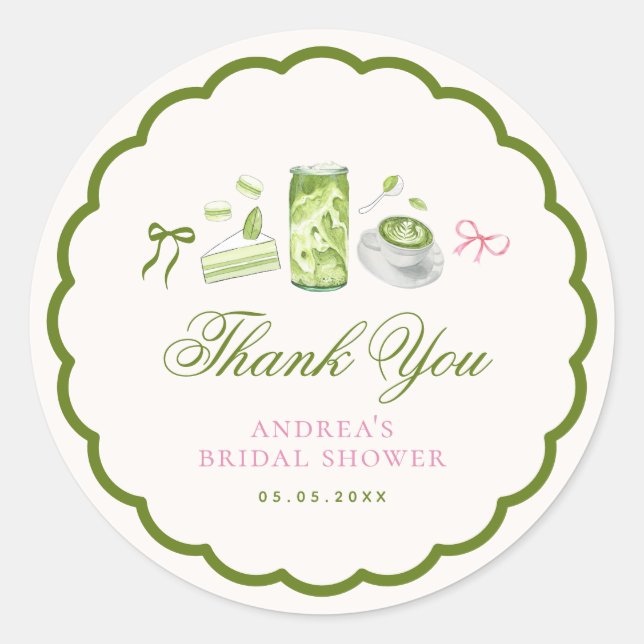 She Found Her Perfect Matcha Bridal Shower Favor Classic Round Sticker (Front)