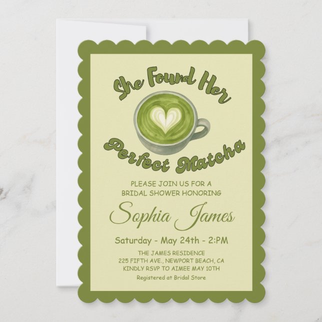 She Found Her Perfect Matcha Bridal Shower Invitation (Front)