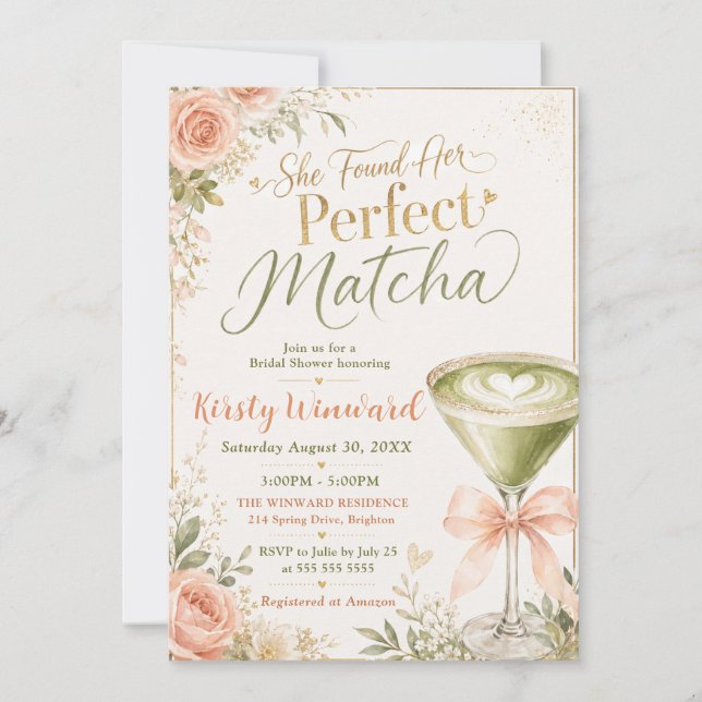 She Found Her Perfect Matcha Bridal Shower Invitation (Front)