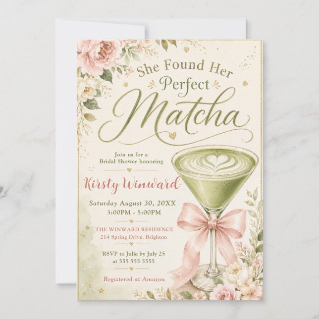 She Found Her Perfect Matcha Bridal Shower Invitation (Front)