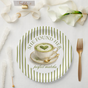 She Found Her Perfect Matcha Bridal Shower Paper Plate