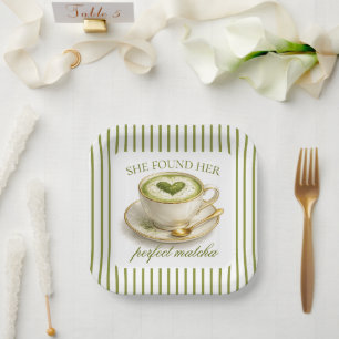 She Found Her Perfect Matcha Bridal Shower Paper Plate