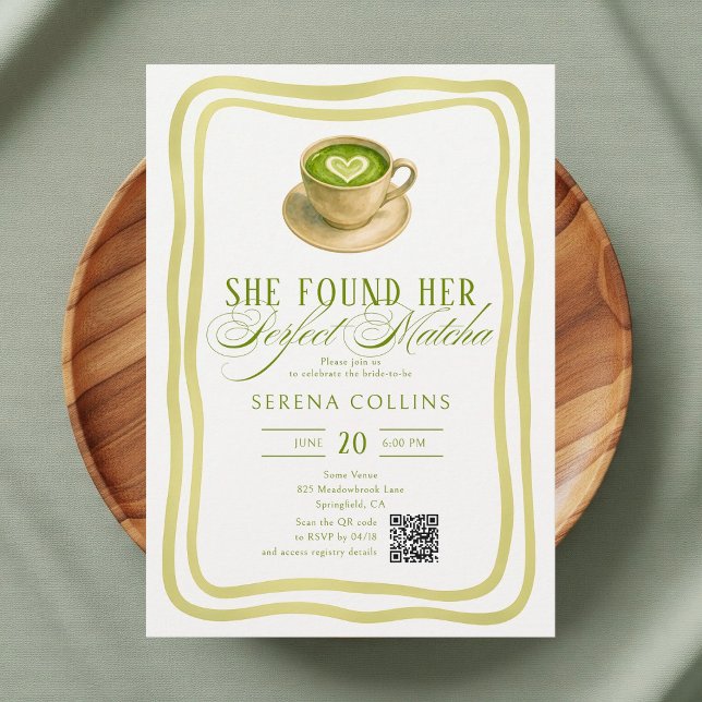 She Found Her Perfect Matcha Bridal Shower QR Code Invitation (Creator Uploaded)