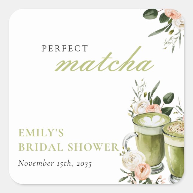 She Found Her Perfect Matcha Bridal Shower Square Sticker (Front)