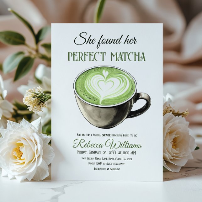 She Found Her Perfect Matcha Coffee Bridal Shower Invitation (Creator Uploaded)