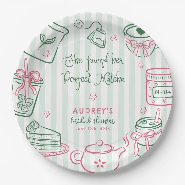 She Found Her Perfect Matcha Green Bridal Shower N Paper Plate (Front)
