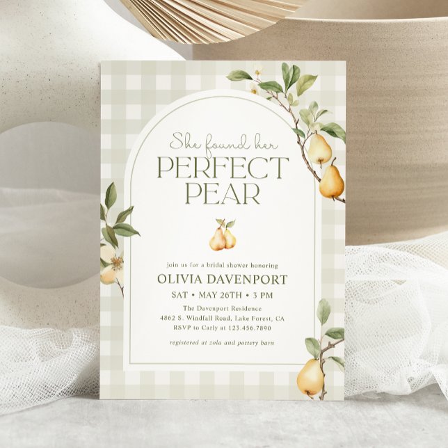 She Found Her Perfect Pear Botanical Bridal Shower Invitation (Creator Uploaded)
