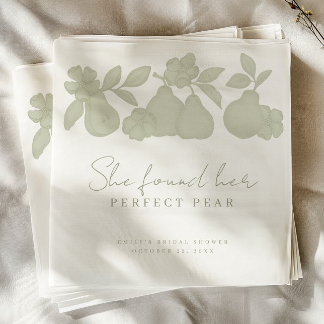 She Found Her Perfect Pear Bridal Shower Luncheon  Napkin (She found her perfect pear napkin)