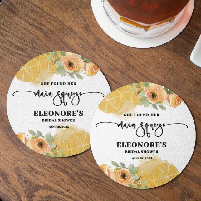 She Found her Squeeze Bridal Shower  Round Paper Coaster (Creator Uploaded)