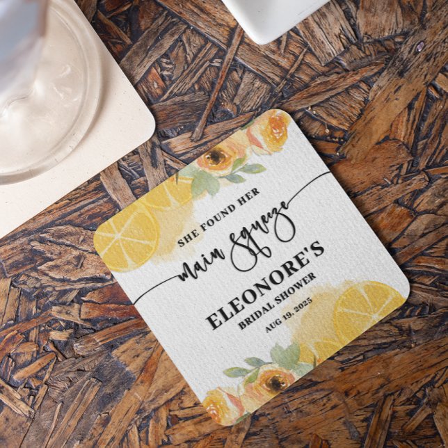 She Found her Squeeze Bridal Shower  Square Paper Coaster (Creator Uploaded)