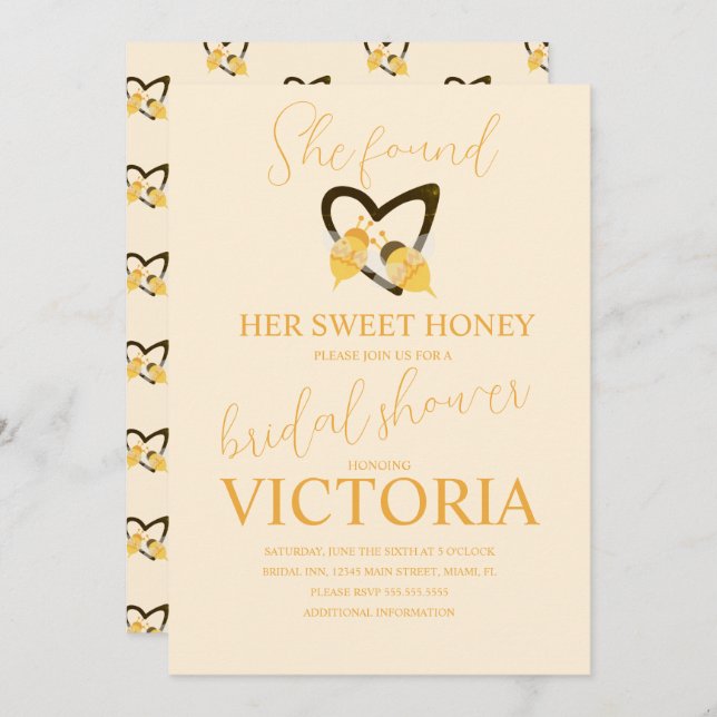 She found her sweet honey Bee Bridal Shower  Invitation (Front/Back)