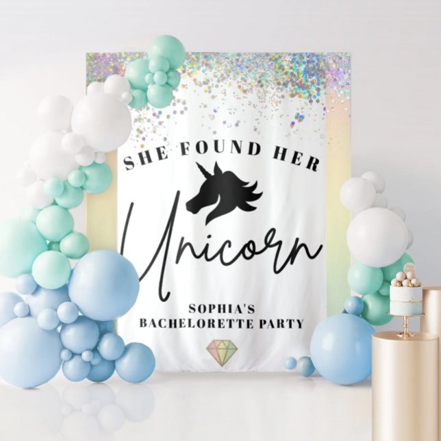 She Found Her Unicorn Bachelorette Party Backdrop Tapestry (Creator Uploaded)