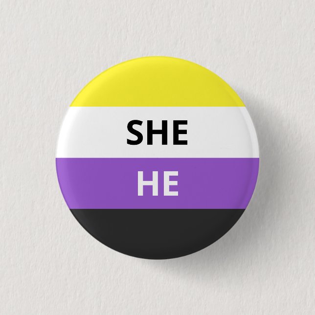 She/He Pronouns Non-Binary Flag Badge (Front)