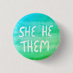 SHE/HE/THEM Pronouns Colourful Watercolor Stripes 3 Cm Round Badge