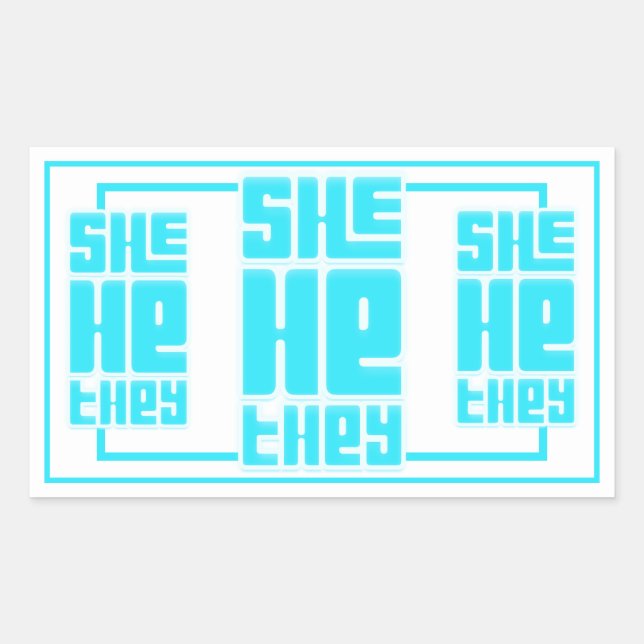 She He They Retro Bold in Turquoise Rectangular Sticker (Front)