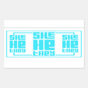 She He They Retro Bold in Turquoise Rectangular Sticker