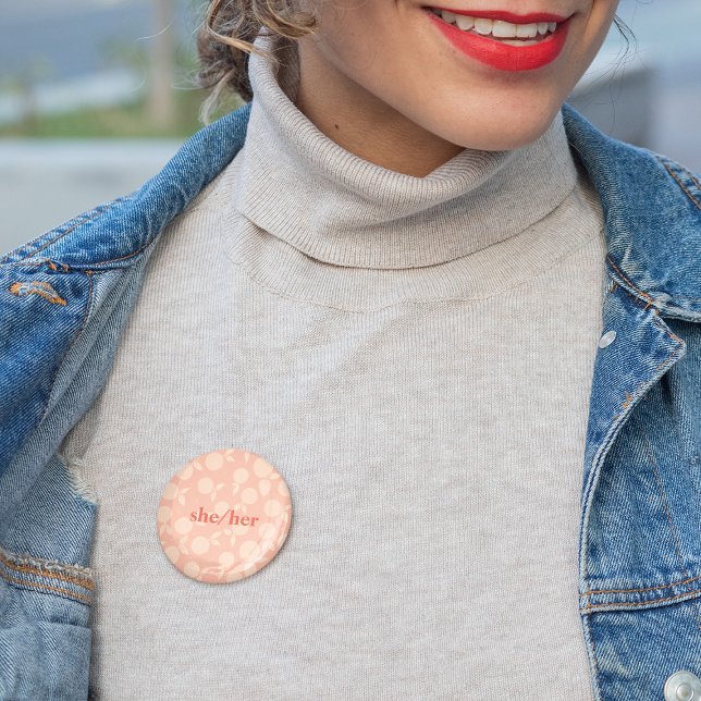 She/her abstract tangerine pattern Button (Creator Uploaded)