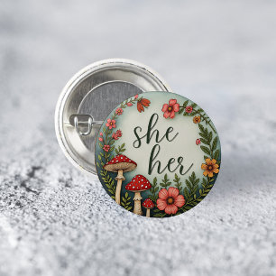 She/Her Cottagecore Pronoun LGBTQ Pin