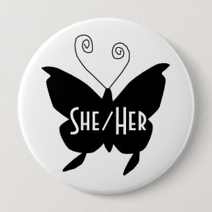 SHE/HER Diva Butterfly Round White Button