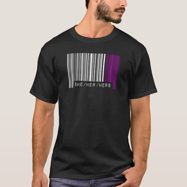 She Her Hers Pronouns Asexual Pride Flag Barcode A T-Shirt (Front)