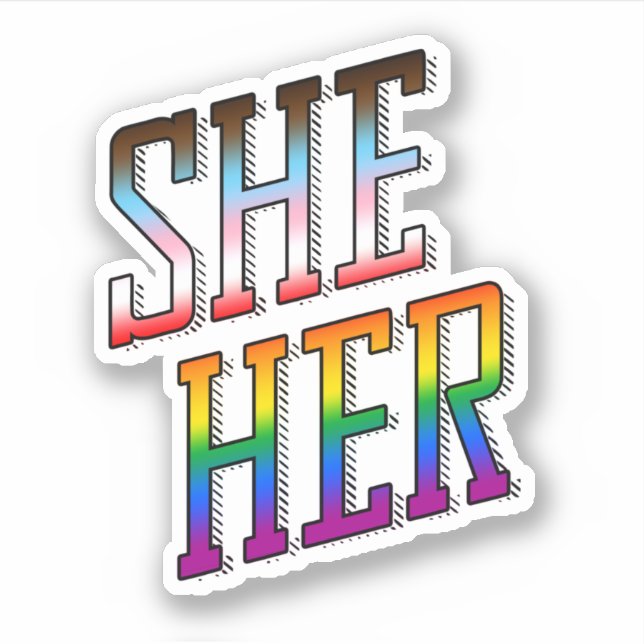 She/Her Progress Pride Sticker (Front)