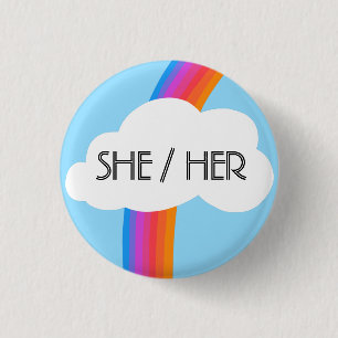 SHE/HER Pronouns Colorful Rainbow Cloud 3 Cm Round Badge