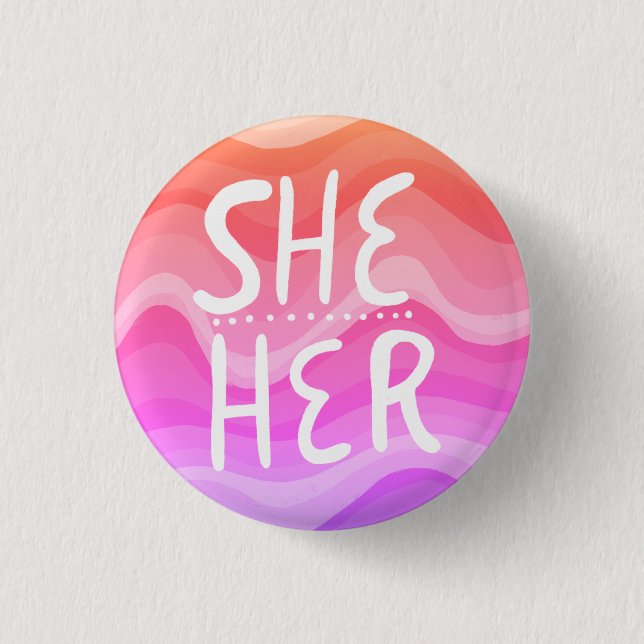 SHE/HER Pronouns Colourful Handletter Orange Pink 3 Cm Round Badge (Front)