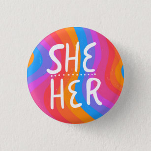 SHE/HER Pronouns Colourful Handlettering Stripes 3 Cm Round Badge