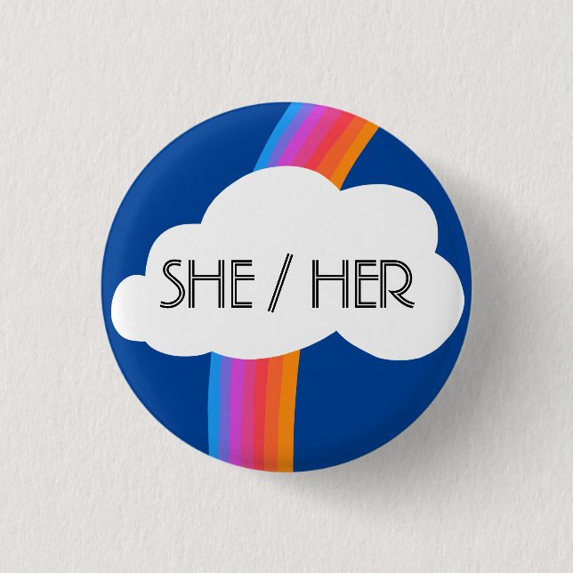 SHE/HER Pronouns Colourful Rainbow Cloud 3 Cm Round Badge (Front)