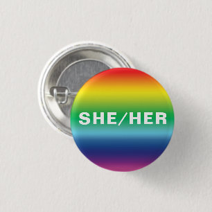 She, Her, Pronouns Lgbtq Lgbt Pride Rainbow Colour 3 Cm Round Badge