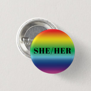 She, Her, Pronouns Lgbtq Lgbt Pride Rainbow Colour 3 Cm Round Badge