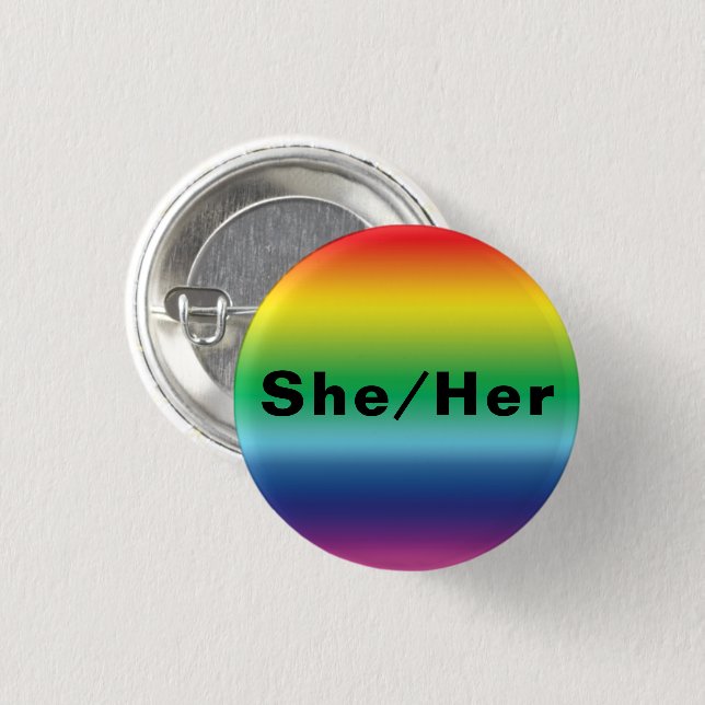 She, Her, Pronouns Lgbtq Lgbt Pride Rainbow Colour 3 Cm Round Badge (Front & Back)