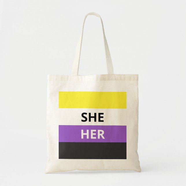 She/Her Pronouns Non-Binary Flag Budget Tote (Front)